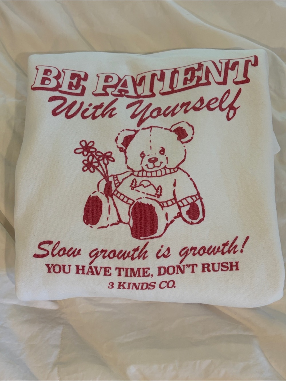 Be Patient With Yourself White Hoodie with Red Graphic